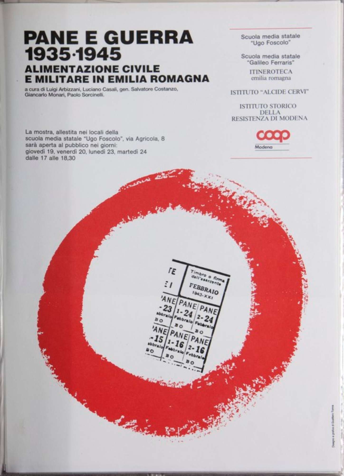 Volantino della mostra "Pane e Guerra 1935-1945 Alimentazione civile e militare in Emilia Romagna", Modena marzo 1987